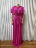 EVE Solid Color Press Pleated Maxi Dress GMYU-11045