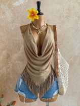 EVE Halterneck Sleeveless Backless Tassel Top GHYX-7015