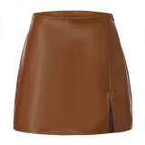 EVE Solid Color PU Leather Split Culottes  ANDF-7923