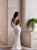 EVE Slash Shoulder Backless Pleated Maxi Dress SFY-834