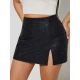 EVE Solid Color PU Leather Split Culottes  ANDF-7923