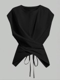 EVE Solid Color Short Sleeve Tie Up T Shirts WAF-77888