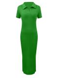 EVE Plus Size Short Sleeve Solid Color Knits Midi Dress ZDF-31705