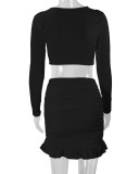 EVE Ruffles Tie Up Tops Drawstring Skirt Two Piece Set YMYF-0905