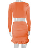 EVE Ruffles Tie Up Tops Drawstring Skirt Two Piece Set YMYF-0905