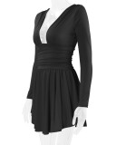 EVE Deep V Neck Long Sleeve Mini Dress YMYF-8901