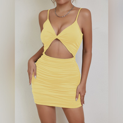 EVE Spaghetti Strap Pleated Sexy Mini Dress YMYF-9266