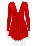 EVE Deep V Neck Long Sleeve Mini Dress YMYF-8901