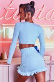 EVE Ruffles Tie Up Tops Drawstring Skirt Two Piece Set YMYF-0905