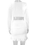 EVE Ruffles Tie Up Tops Drawstring Skirt Two Piece Set YMYF-0905