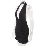 EVE Sexy Halterneck Backless Ruffles Mini Dress YMYF-8913