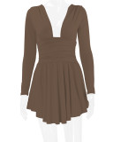 EVE Deep V Neck Long Sleeve Mini Dress YMYF-8901