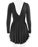 EVE Deep V Neck Long Sleeve Mini Dress YMYF-8901