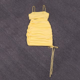 EVE Solid Color Sling Hollow Out Ruched Mini Dress YMYF-9262