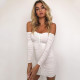 EVE Off Shoulder Long Sleeve Pleated Mini Dress YMYF-0902