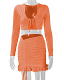 EVE Ruffles Tie Up Tops Drawstring Skirt Two Piece Set YMYF-0905