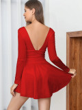 EVE Deep V Neck Long Sleeve Mini Dress YMYF-8901