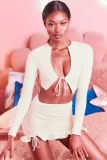 EVE Ruffles Tie Up Tops Drawstring Skirt Two Piece Set YMYF-0905