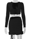 EVE Ruffles Tie Up Tops Drawstring Skirt Two Piece Set YMYF-0905