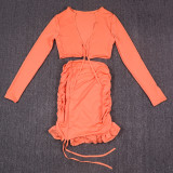 EVE Ruffles Tie Up Tops Drawstring Skirt Two Piece Set YMYF-0905
