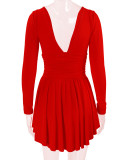 EVE Deep V Neck Long Sleeve Mini Dress YMYF-8901