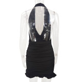 EVE Sexy Halterneck Backless Ruffles Mini Dress YMYF-8913