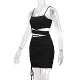 EVE Solid Color Sling Hollow Out Ruched Mini Dress YMYF-9262