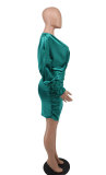 EVE Long Sleeve Ruched Solid Color Mini Dress XHXF-268