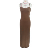 EVE Solid Color Sling Slim Maxi Dress GZJF-10106