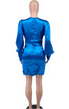 EVE Long Sleeve Ruched Solid Color Mini Dress XHXF-268