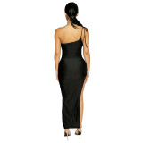 EVE Sexy Sling Ruched Split Maxi Dress GZJF-1193