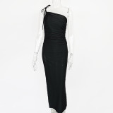 EVE Sexy Sling Ruched Split Maxi Dress GZJF-1193