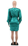EVE Long Sleeve Ruched Solid Color Mini Dress XHXF-268