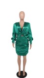 EVE Long Sleeve Ruched Solid Color Mini Dress XHXF-268