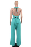 EVE Solid Color Halterneck Backless Jumpsuit XHXF-8649