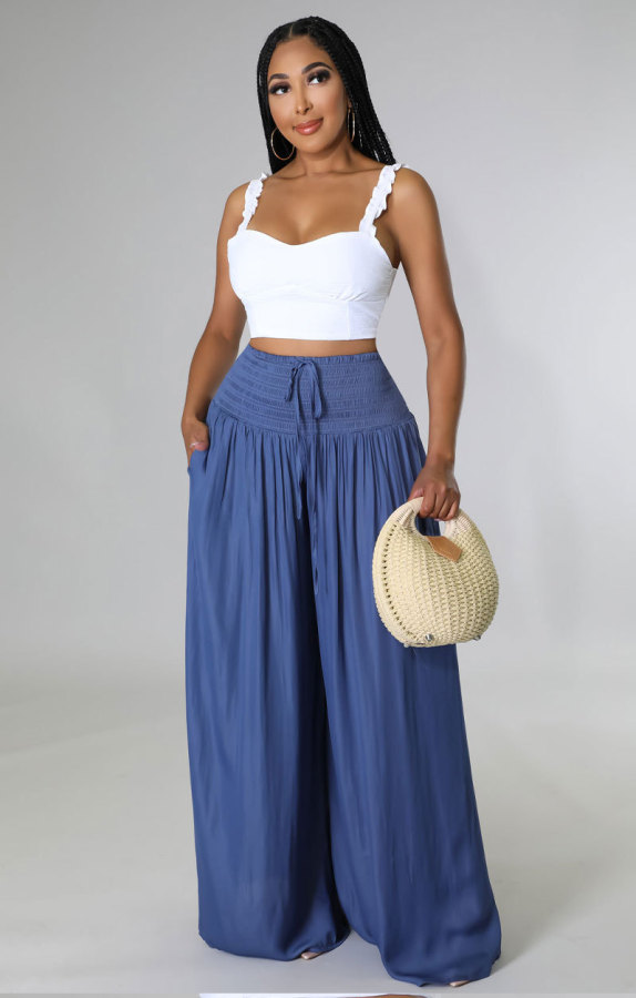 EVE Solid Color Loose Casual Ice-Silk Pants XHXF-8636