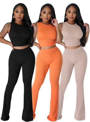 EVE Solid Color Sleeveless Two Piece Pants Set FENF-5001