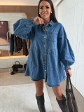 EVE Long Sleeve Loose Denim Shirt Dress GYAN-89233