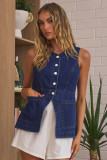 EVE Single Breasted Sleeveless Denim Vest GYAN-89128