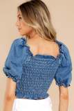 EVE Solid Color Denim Short Sleeve Crop Top GYAN-22883