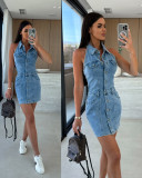EVE Sleeveless Single Breasted Denim Mini Dress GYAN-89110