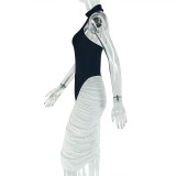EVE Black White Contrast Color Midi Dress GJYO-303511