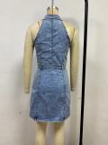 EVE Sleeveless Single Breasted Denim Mini Dress GYAN-89110