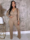 EVE Long Sleeve V Neck Solid Color Pants Suit MIL-L258