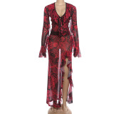 EVE Deep V Neck Flare Sleeve Two Piece Skirts Set DLSF-K6S00276A
