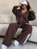 EVE Color Block Zipper Hooded Tops Two Piece Pants Set MIL-L299