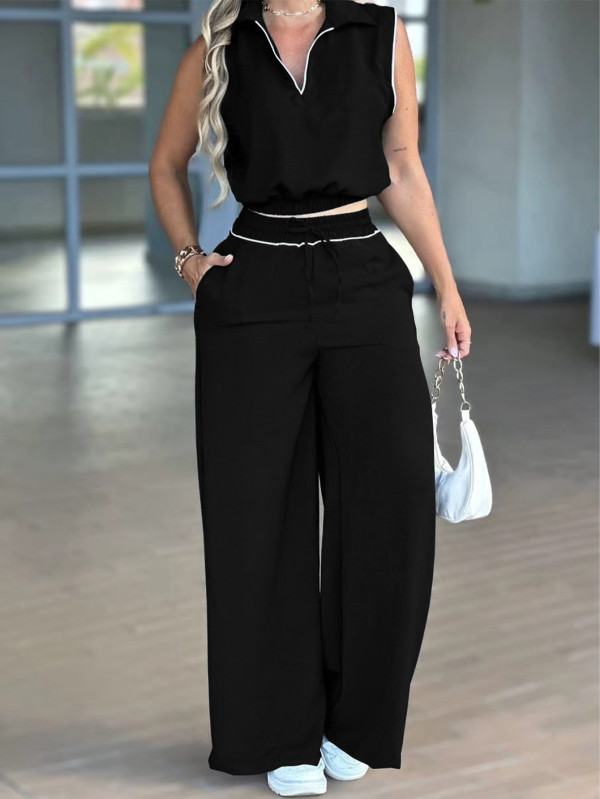 EVE Sleeveless Lapel Top Pants 2 Piece Set MIL-L321