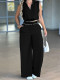 EVE Sleeveless Lapel Top Pants 2 Piece Set MIL-L321