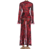 EVE Deep V Neck Flare Sleeve Two Piece Skirts Set DLSF-K6S00276A