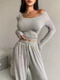 EVE Long Sleeve Solid Color Two Piece Pants Set MIL-L297
